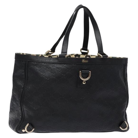GUCCI GG Canvas Guccissima Tote Bag Leather Black Gold 141472 Auth sw1223 - Picture 1 of 16